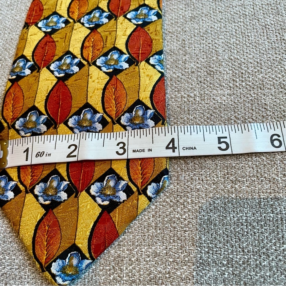 Ermenegildo Zenga Italian Silk Floral Print Vintage Men’s Tie Orange Yellow Blue - Picture 6 of 8